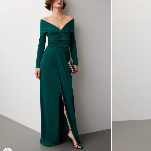 Zac Posen Dresses & Skirts - Zac Posen Green Off Shoulder Gown Size 10 Bodycon Slit Formal Flattering $600